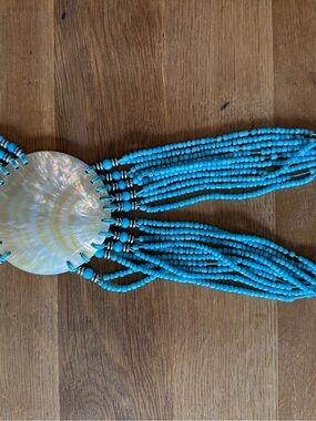 Turquoise Multi Strand Beaded Necklace Mother of Pearl Shell Statement Necklace